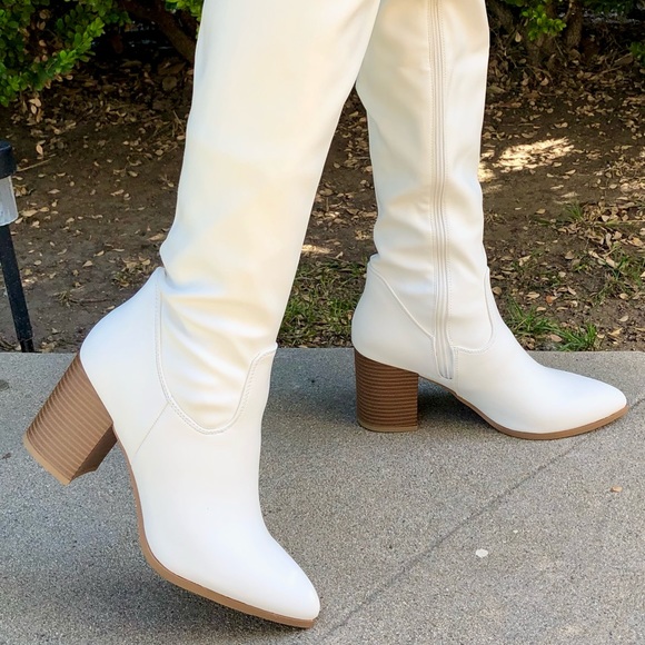 White Vegan Leather Over The Knee Boots - Picture 8 of 11